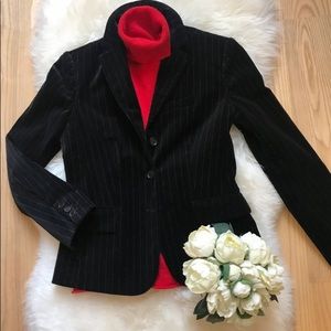 VINTAGE J. Crew PARKE VELVET STRIPE BLAZER JACKET PINSTRIPE BLACK SZ 6 HOLIDAY